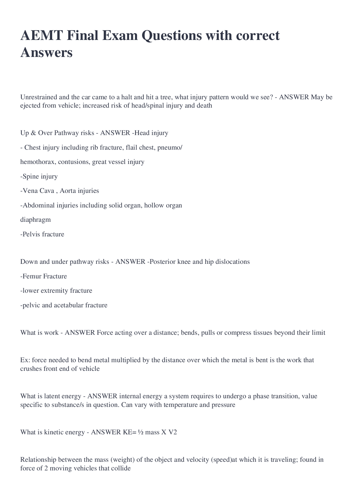 Preview image of AEMT Final Exam Questions with correct Answers document